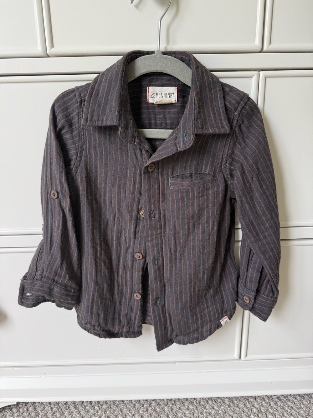 Me & Henry Brown Pinstripe Button-Down Shirt for Kids